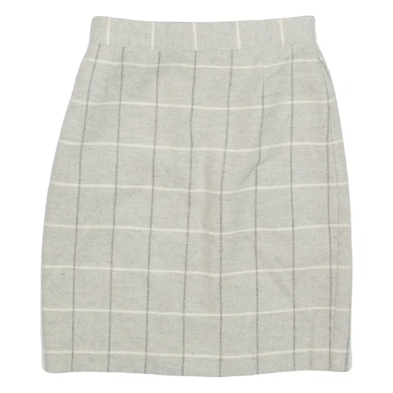 LADY FASHION Womens Pencil Skirt Grey Short Wool Check UK 10