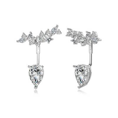 Teardrop 925 Sterling Silver Micro Pave Cubic Zirconia Stud Earrings for Woman