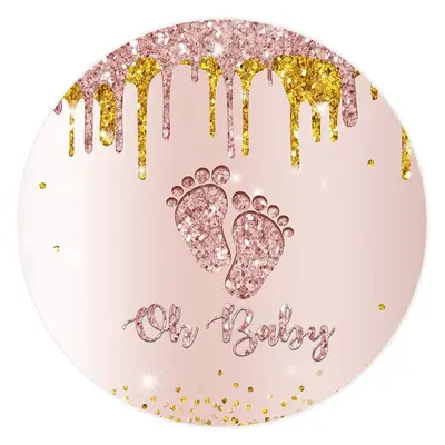 Aperturee Oh Baby Rose Gold Glitter Feet Round Baby Shower Backdrop | Circle Party Backdrop | Baby Shower Round Backdrop | Ro...