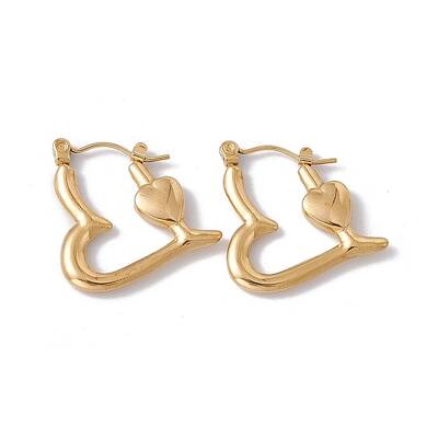 Ion Plating(IP) 304 Stainless Steel Heart Hoop Earrings for Women