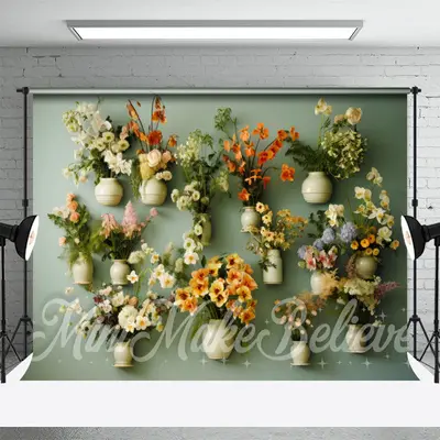 Colorful Floral Light Green Wall Spring Backdrop - Aperturee