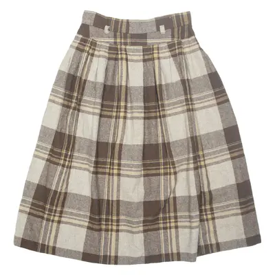 TONA Womens Pleated Skirt Brown Midi Wool Check S