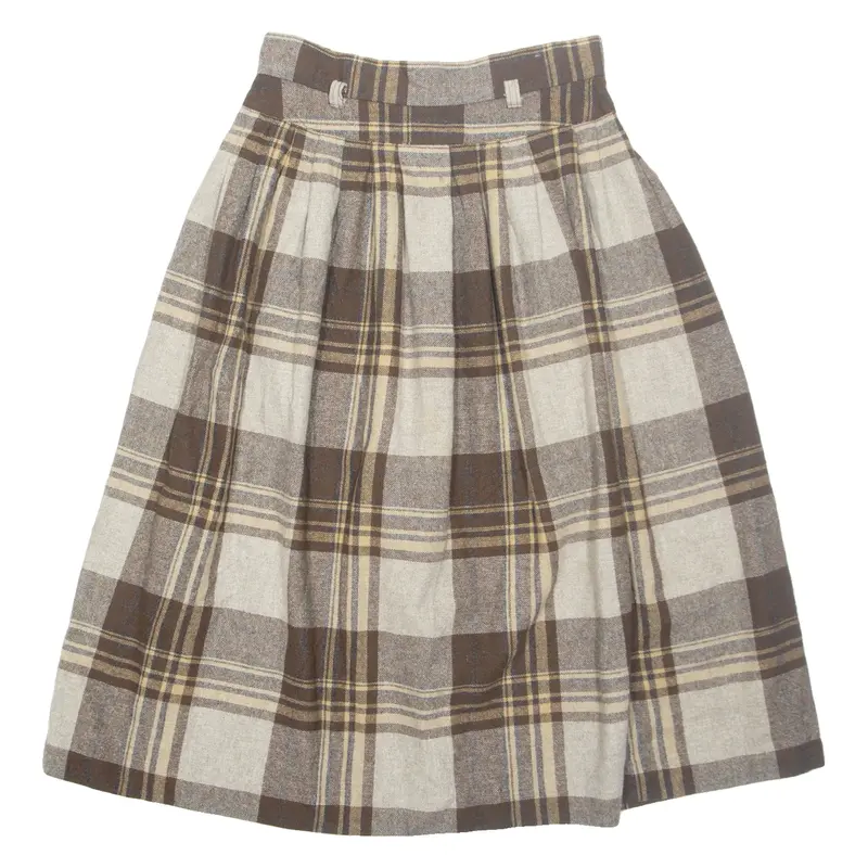 TONA Womens Pleated Skirt Brown Midi Wool Check S