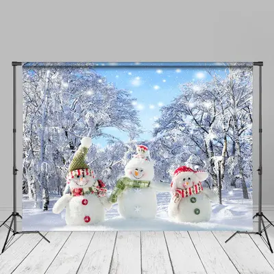 Cute Snowman Snowfield Grove Christmas Backdrop - Aperturee