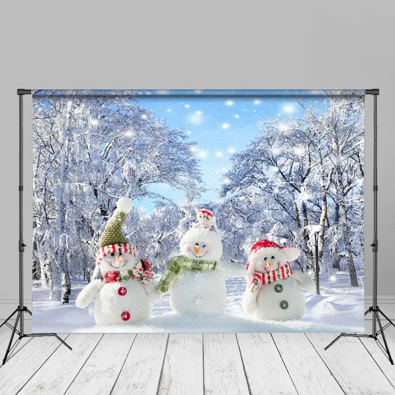 Cute Snowman Snowfield Grove Christmas Backdrop - Aperturee