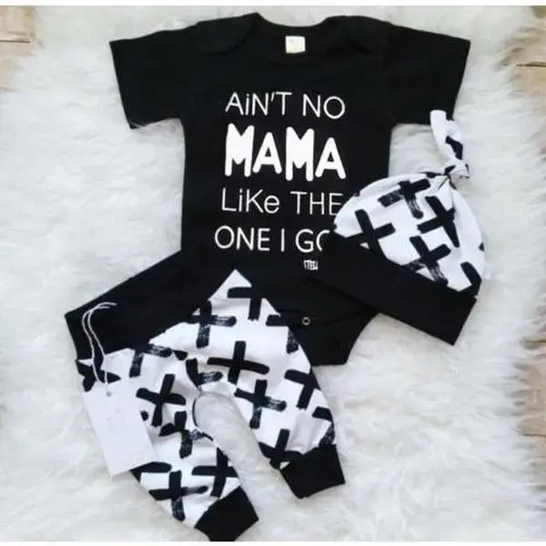 Newborn Baby Boys Girls Clothes Short Sleeve Funny Letter Print Romper + Long Pants + Hat 3 Pcs Sets Summer Outfits