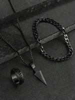 Men's Casual Trendy Minimalist Chain Necklace & Bracelet & Ring, Fashion Jewelry Set for Party, Daily Decor, Trendy All-match...