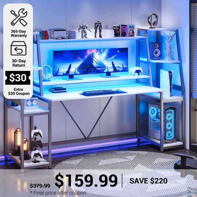 SEDETA | 78.8 Inch LED Ergonomic Gaming Table with Storage Shelves Black Home Office Furniture
