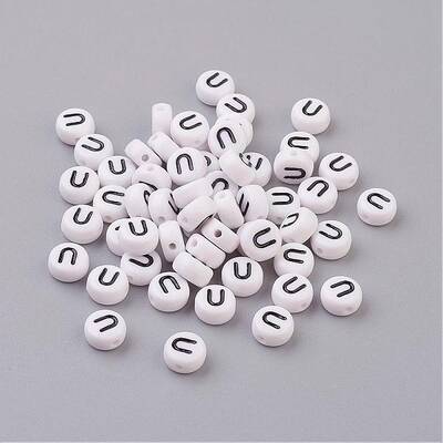 Flat Round with Letter U Acrylic Beads