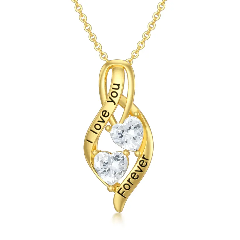 14K Gold Heart Shaped Cubic Zirconia Infinity Symbol Pendant Necklace
