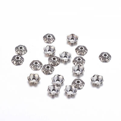 6-Petal Tibetan Style Alloy Flower Bead Caps