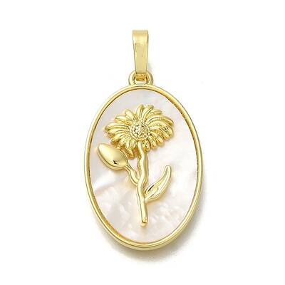 Brass Pave Shell Birth Flower Pendants