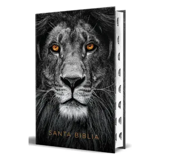Biblia RVR 1960 letra grande tamaño manual, tapa dura León de Juda con índice / Spanish Bible RVR 1960 Handy Size Large Pr...