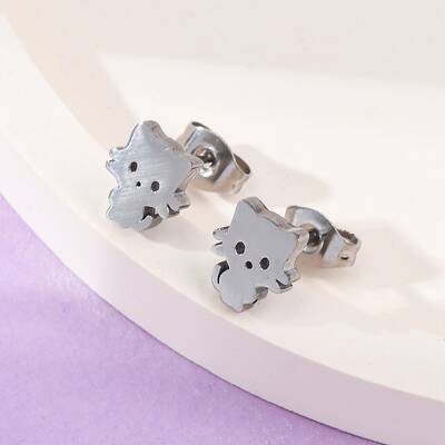 Tarnish Resistant 304 Stainless Steel Kitten Stud Earrings