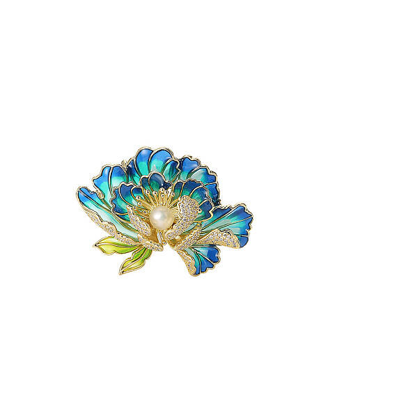 Cubic Zirconia & Natural Pearl Flower Brooch