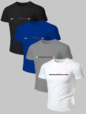 Men's Letter Print Round Neck Tee, Regular Fit Casual Short Sleeve T-shirt, Men's Summer Top for Daily Wear