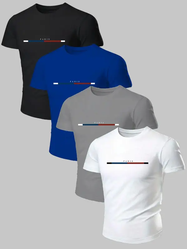 Men's Letter Print Round Neck Tee, Regular Fit Casual Short Sleeve T-shirt, Men's Summer Top for Daily Wear