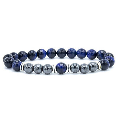 Dyed Natural Tiger Eye & Synthetic Hematite Stretch Bracelet