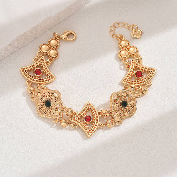 Vintage Brass Glass Hollow Link Bracelets for Women