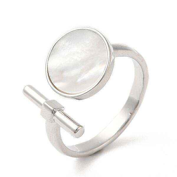 Natural Shell Flat Round & Column Open Cuff Ring