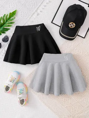 Girl's Heart Print High Waist Skirt, Casual Fashion Short Skirt for Daily Outdoor Wear, Kids Clothing for Summer