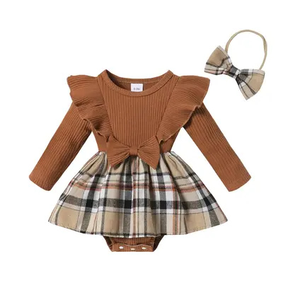 Baby Girls Long Sleeve Bow Round Neck Romper and Headband Clothing Babygirl Clothes Products