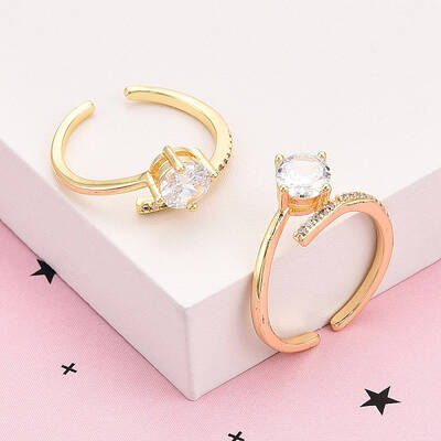 Brass Micro Pave Clear Cubic Zirconia Cuff Rings for Women