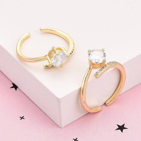 Brass Micro Pave Clear Cubic Zirconia Cuff Rings for Women