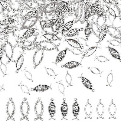 CHGCRAFT 150Pcs Jesus Christian Fish Charms Jesus Fish Charms Bulk Antique Silver Tone Christian Fish for Jewelry Making