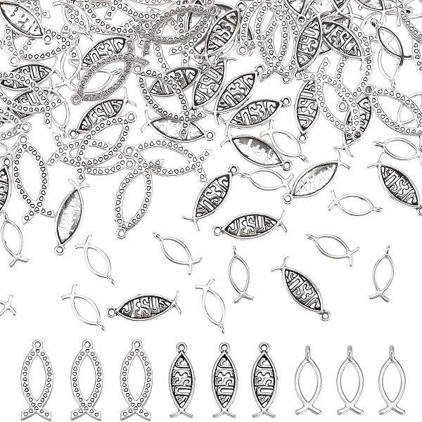 CHGCRAFT 150Pcs Jesus Christian Fish Charms Jesus Fish Charms Bulk Antique Silver Tone Christian Fish for Jewelry Making