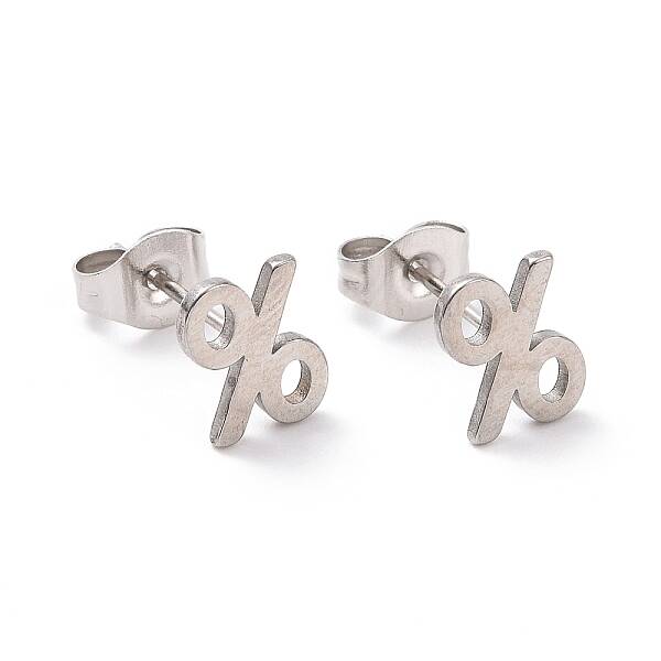 Non-Tarnish 304 Stainless Steel Mathematical Percent Sign Stud Earrings for Men Women