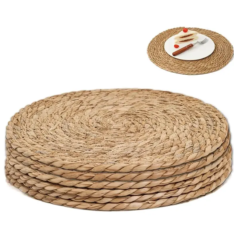 Round Rattan Placemat, 6 Counts Boho Style Woven Placemat, Heat Resistant Weave Placemat, Wicker Table Mat for Dining Table, ...
