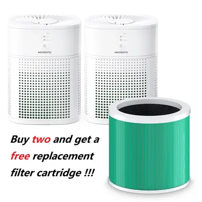 2 Pack MORENTO  Room Air Cleaner Purifier HEPA Filter for Smoke, Allergies, Pet Dander Odor with Fragrance Sponge, 3-Stage Fi...