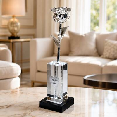 Illuminated 8 Silver Rose in 4.5 Personalized Crystal Vase