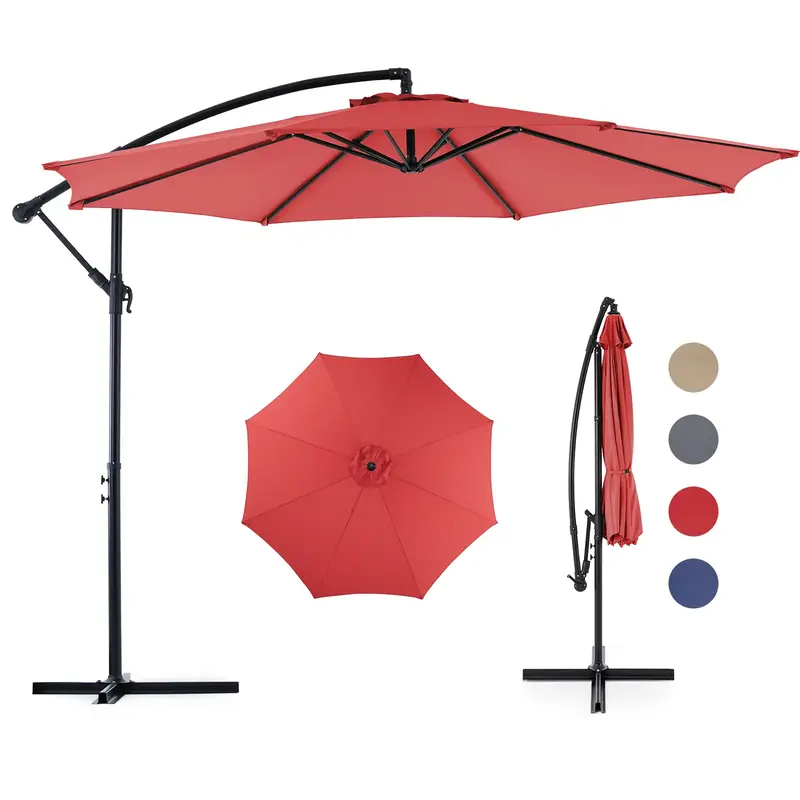 Sweet Furniture F - 9.8FT Offset Patio Umbrella Hanging Cantilever Umbrella Outdoor Sun Shade with Easy Tilt Adjustment, 8 Ri...