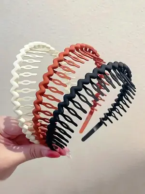 Girl's Casual Plain Wavy Hair Hoop, 3pcs/6pcs Mixed Color Frosted Textured Non-slip Hair Hoop, Broken Hair Bangs Wash Face Ma...