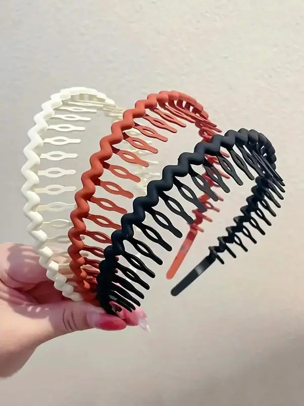 Girl's Casual Plain Wavy Hair Hoop, 3pcs/6pcs Mixed Color Frosted Textured Non-slip Hair Hoop, Broken Hair Bangs Wash Face Ma...