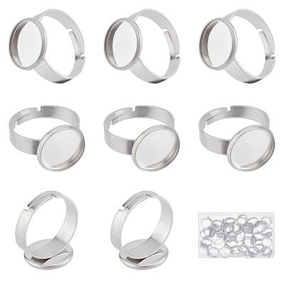 Beebeecraft 40Pcs/Box Stainless Steel Ring Bezel Blanks 12mm Cabochon Base Setting Flat Round Pad Ring Base Findings for Ring...