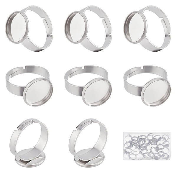Beebeecraft 40Pcs/Box Stainless Steel Ring Bezel Blanks 12mm Cabochon Base Setting Flat Round Pad Ring Base Findings for Ring...