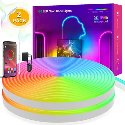 16.4ft LED neon Lights with Remote APP Control IP65 Waterproof Flexible Neon Strip Lights RGB Rope Lights for Bedroom Room O...