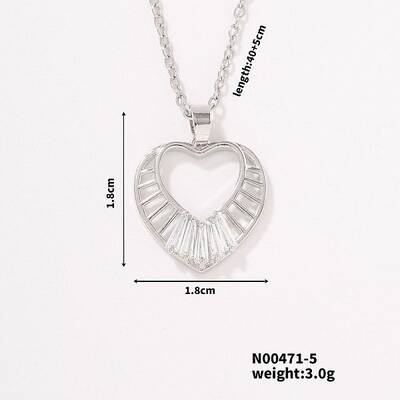 Fashionable and Elegant Brass Pave Clear Cubic Zirconia Heart Pendant Necklaces for Women