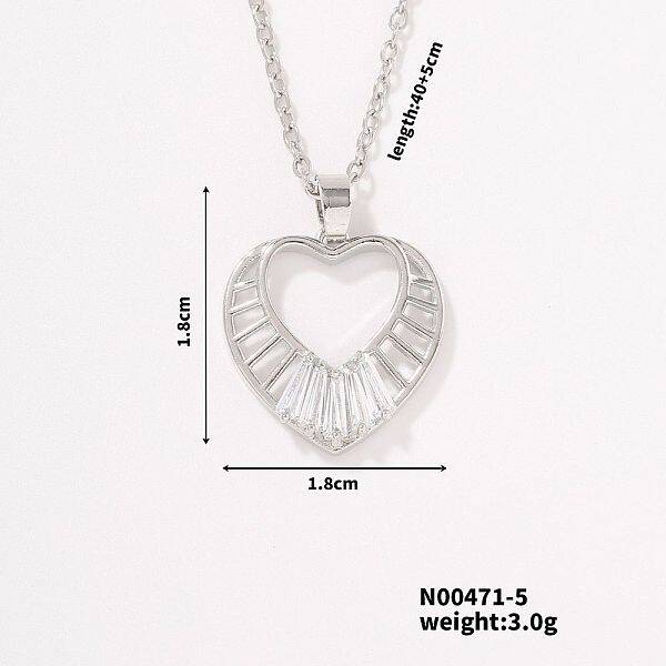 Fashionable and Elegant Brass Pave Clear Cubic Zirconia Heart Pendant Necklaces for Women