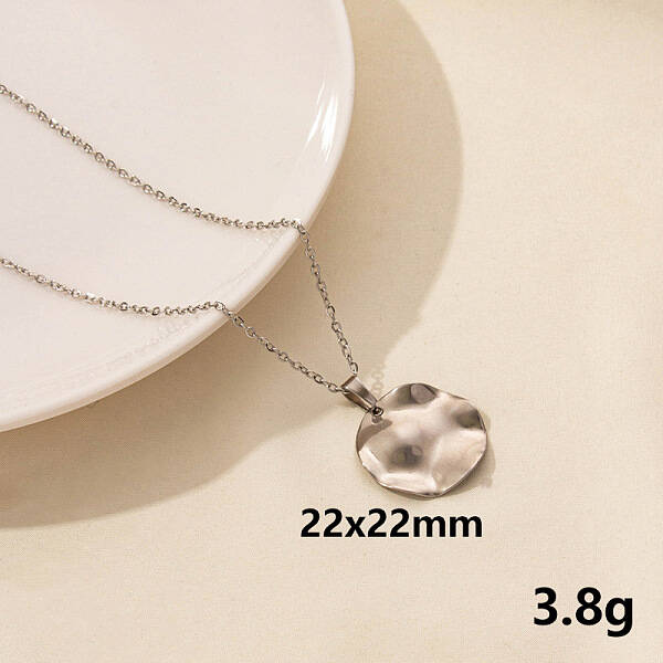Stainless Steel Flat Round Pendant Necklaces