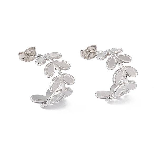 Non-Tarnish 304 Stainless Steel Olive Leaf Wrap Stud Earrings