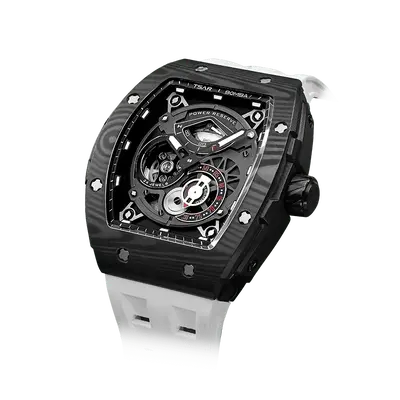 TSAR BOMBA Men's Automatic Watch | Elite White | Elementalal TB8210CF | Carbon Fiber Bezel | Luxury Skeleton Mechanical Watch...