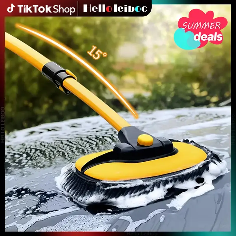 LEIBOO 47'' Long handle car wash mop，15° Ergonomic design，Microfiber material，Avoid scratching，Retractable aluminum ...