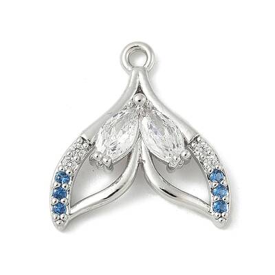 Brass Pave Light Sky Blue and Clear Cubic Zirconia Sea Animal Connector Charms