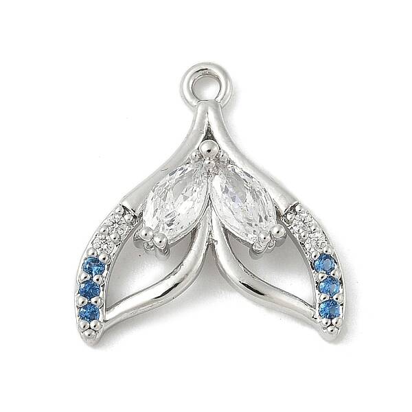 Brass Pave Light Sky Blue and Clear Cubic Zirconia Sea Animal Connector Charms