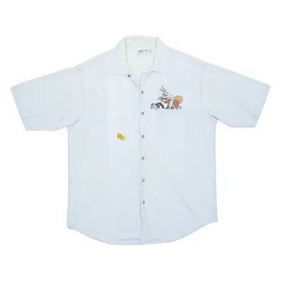 LOONEY TUNES Mens Plain Shirt Blue L