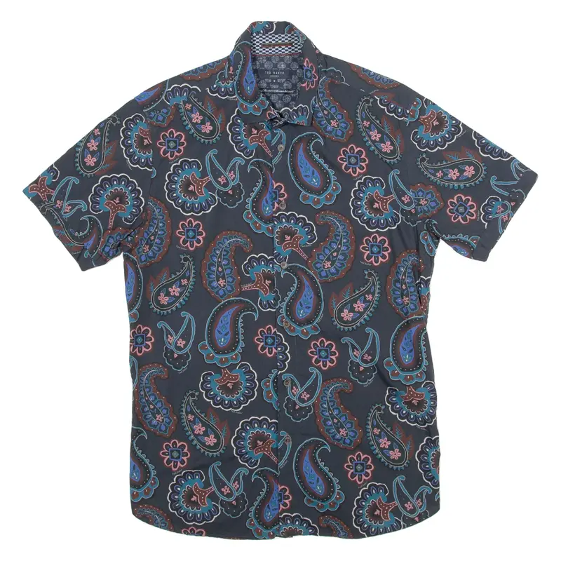TED BAKER Mens Shirt Blue Crazy Pattern Long Sleeve M
